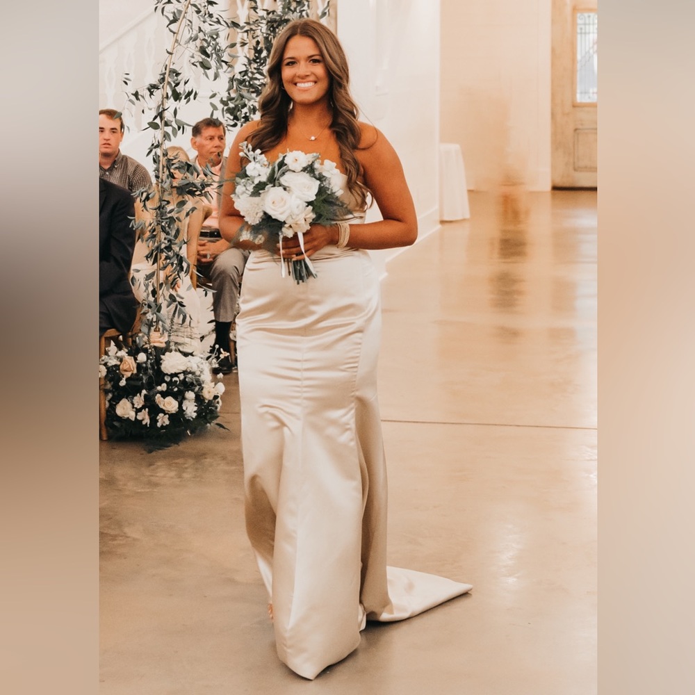 Hebeos Strapless Champagne Dress with Train